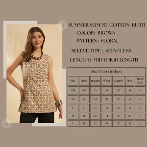 Brown Beige Floral Cotton Casual & Festive Kurti - Image 9