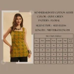 Floral Cotton Sleeveless Kurti Women Short Top Olive Green - Image 9