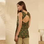Green Cotton Ikat Sleeveless Kurti Summer Tunic Top - Image 7