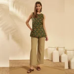 Green Cotton Ikat Sleeveless Kurti Summer Tunic Top - Image 8