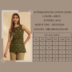 Green Cotton Ikat Sleeveless Kurti Summer Tunic Top - Image 9