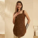 Handmade Brown Geometric Print Kurita Women Slim Fit Cotton Kurti