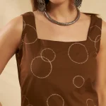 Handmade Brown Geometric Print Kurita Women Slim Fit Cotton Kurti - Image 4