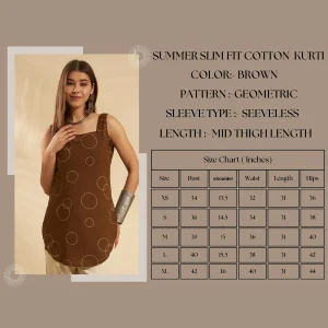 Handmade Brown Geometric Print Kurita Women Slim Fit Cotton Kurti - Image 9