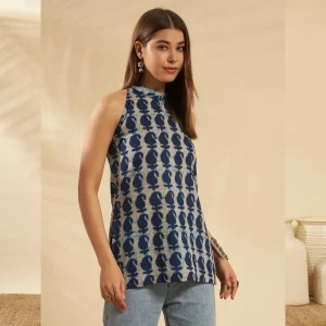 Indian Hand Block Paisley Print Pure Cotton Kurta / Top - Image 3