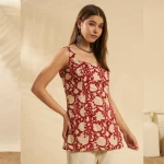 Indian red Floral Print Cotton Kurti Dress - Image 3