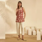 Indian red Floral Print Cotton Kurti Dress - Image 5
