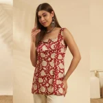 Indian red Floral Print Cotton Kurti Dress - Image 2