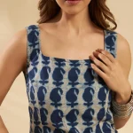 Indigo Blue Sleeveless Paisley Kurti Square Neck Summer Cotton Tunic - Image 6