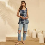 Indigo Blue Sleeveless Paisley Kurti Square Neck Summer Cotton Tunic - Image 8