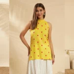 JAIPUR HAND BLOCK Women Cotton Kurti Yellow Striped & Heart - Image 2