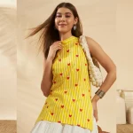 JAIPUR HAND BLOCK Women Cotton Kurti Yellow Striped & Heart