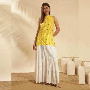 JAIPUR HAND BLOCK Women Cotton Kurti Yellow Striped & Heart - Image 7
