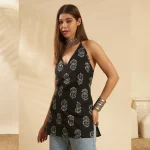 Luxury Black Paisley Kurti Summer Party Wear Tops For Women - Image 3