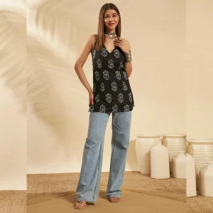 Luxury Black Paisley Kurti Summer Party Wear Tops For Women - Image 6
