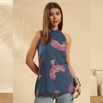 Luxury Blue Eagle Print Cotton Fabric Kurta For Women