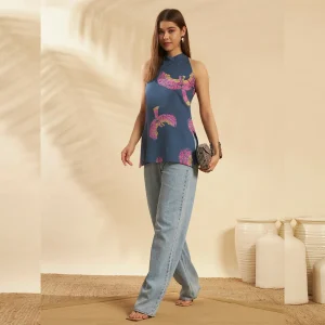 Luxury Blue Eagle Print Cotton Fabric Kurta For Women - Image 5