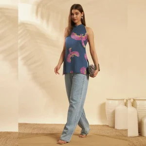 Luxury Blue Eagle Print Cotton Fabric Kurta For Women - Image 6