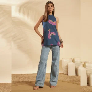 Luxury Blue Eagle Print Cotton Fabric Kurta For Women - Image 9