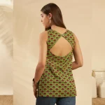 New Green Cotton Sleeveless Kurti Floral Summer Tunic Top - Image 8