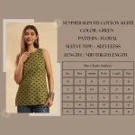 New Green Cotton Sleeveless Kurti Floral Summer Tunic Top - Image 9