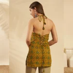 Olive Green Floral Cotton Kurti Women Summer Sleeveless Top - Image 8