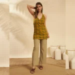 Olive Green Floral Cotton Kurti Women Summer Sleeveless Top - Image 9