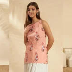 Peach Paisley Print Office Wear Cotton Top / Kurti - Image 2