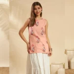 Peach Paisley Print Office Wear Cotton Top / Kurti - Image 3