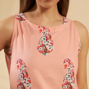 Peach Paisley Print Office Wear Cotton Top / Kurti - Image 5
