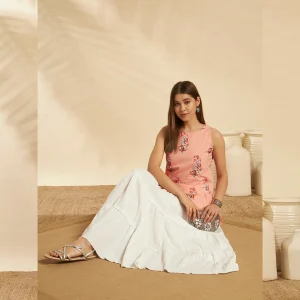 Peach Paisley Print Office Wear Cotton Top / Kurti - Image 6