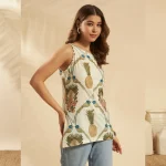 Pineapple & Parrot Print White Summer Top Cotton Sleeveless Kurti - Image 4