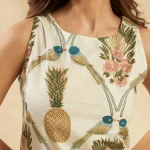 Pineapple & Parrot Print White Summer Top Cotton Sleeveless Kurti - Image 5