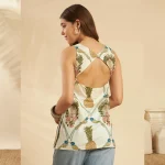 Pineapple & Parrot Print White Summer Top Cotton Sleeveless Kurti - Image 7