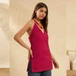 Traditional Hand Block Paisley Print Pink Cotton Kurti / Top - Image 4