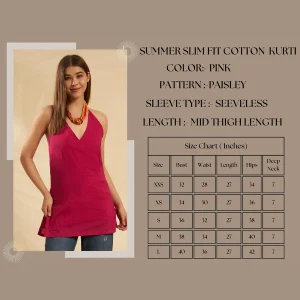 Traditional Hand Block Paisley Print Pink Cotton Kurti / Top - Image 9