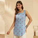Women Beach & Summer Wear Kurti Blue Striped & Heart Print Tunic - Image 2