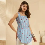 Women Beach & Summer Wear Kurti Blue Striped & Heart Print Tunic - Image 4