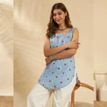 Women Beach & Summer Wear Kurti Blue Striped & Heart Print Tunic - Image 5