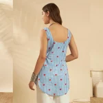 Women Beach & Summer Wear Kurti Blue Striped & Heart Print Tunic - Image 6