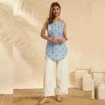 Women Beach & Summer Wear Kurti Blue Striped & Heart Print Tunic - Image 7