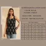 Women Cotton Black Paisley Sleeveless Kurti Square Neck Top - Image 8