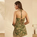 Women Cotton Floral Halter Neck Kurti Summer Green Tunic - Image 7