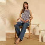 Women Cotton Sleeveless Kurti Tunic Top Gray Floral Print - Image 6