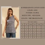 Women Cotton Sleeveless Kurti Tunic Top Gray Floral Print - Image 9