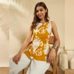 Women Cotton Summer Kurti Mustard Yellow Ikat Print Tunic