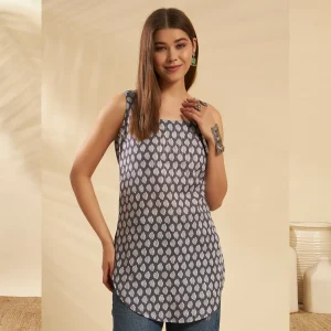 Women Gray Floral Print Ethnic Summer Tunic for Casual - Image 3