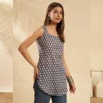 Women Gray Floral Print Ethnic Summer Tunic for Casual - Image 4