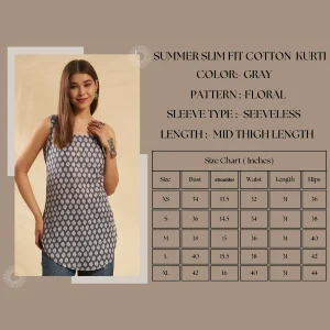 Women Gray Floral Print Ethnic Summer Tunic for Casual - Image 9
