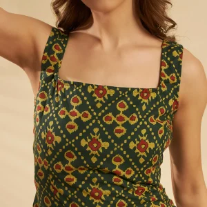 Women Green Floral Cotton Sleeveless Kurti Summer Tunic - Image 7